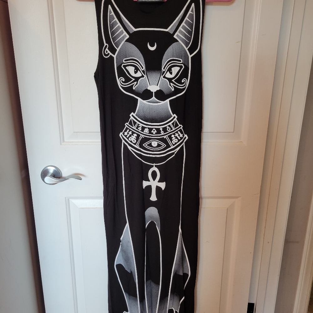 Killstar Black & White Cat Maxi Dress - Picture 5 of 7
